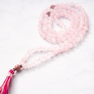 Rose Quartz Mala Necklace - Pink, Yogi Surprise